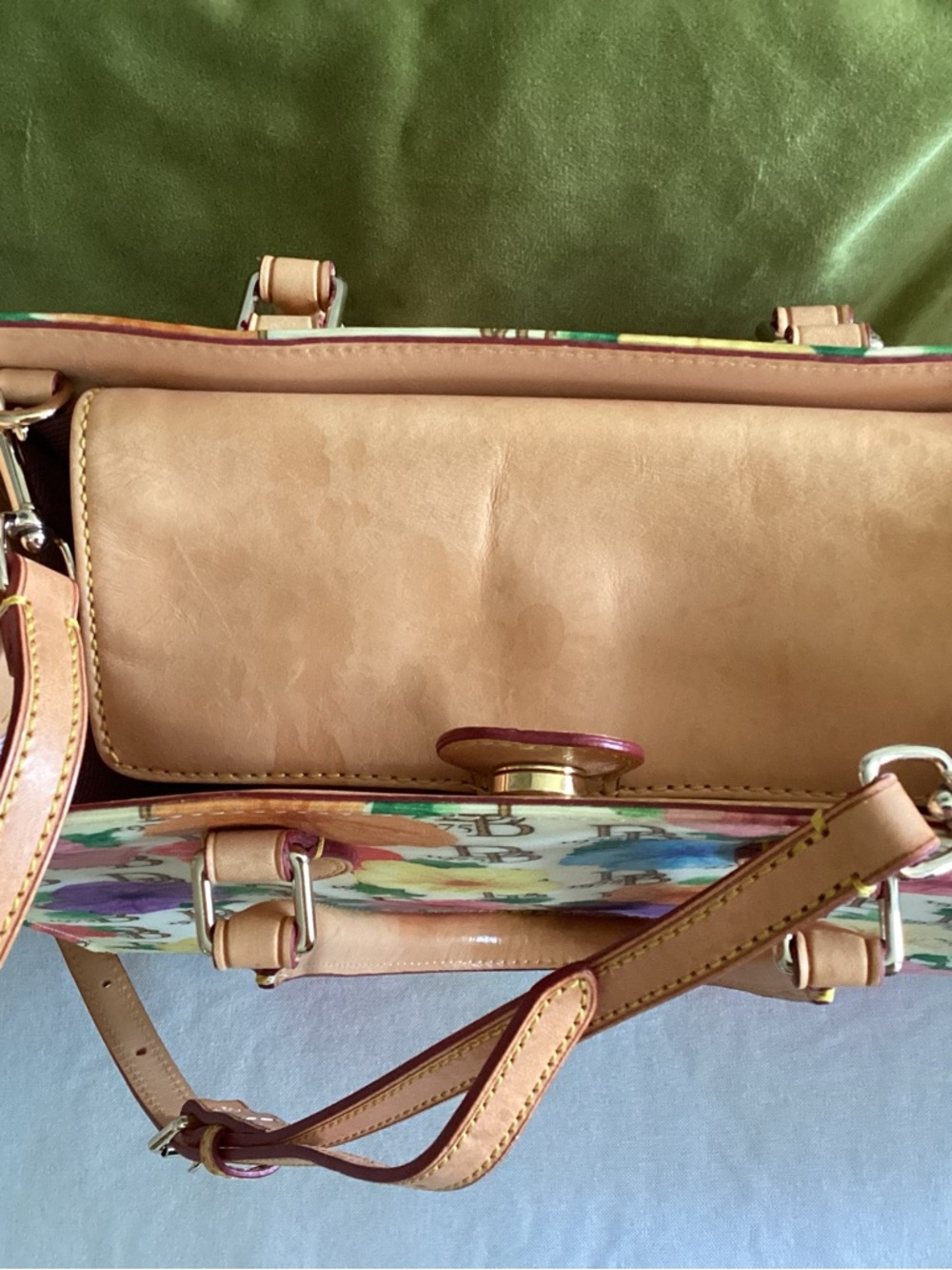 Dooney & Bourke Multicolor Floral Tote with Tan Leather Trim - Picture 4 of 16
